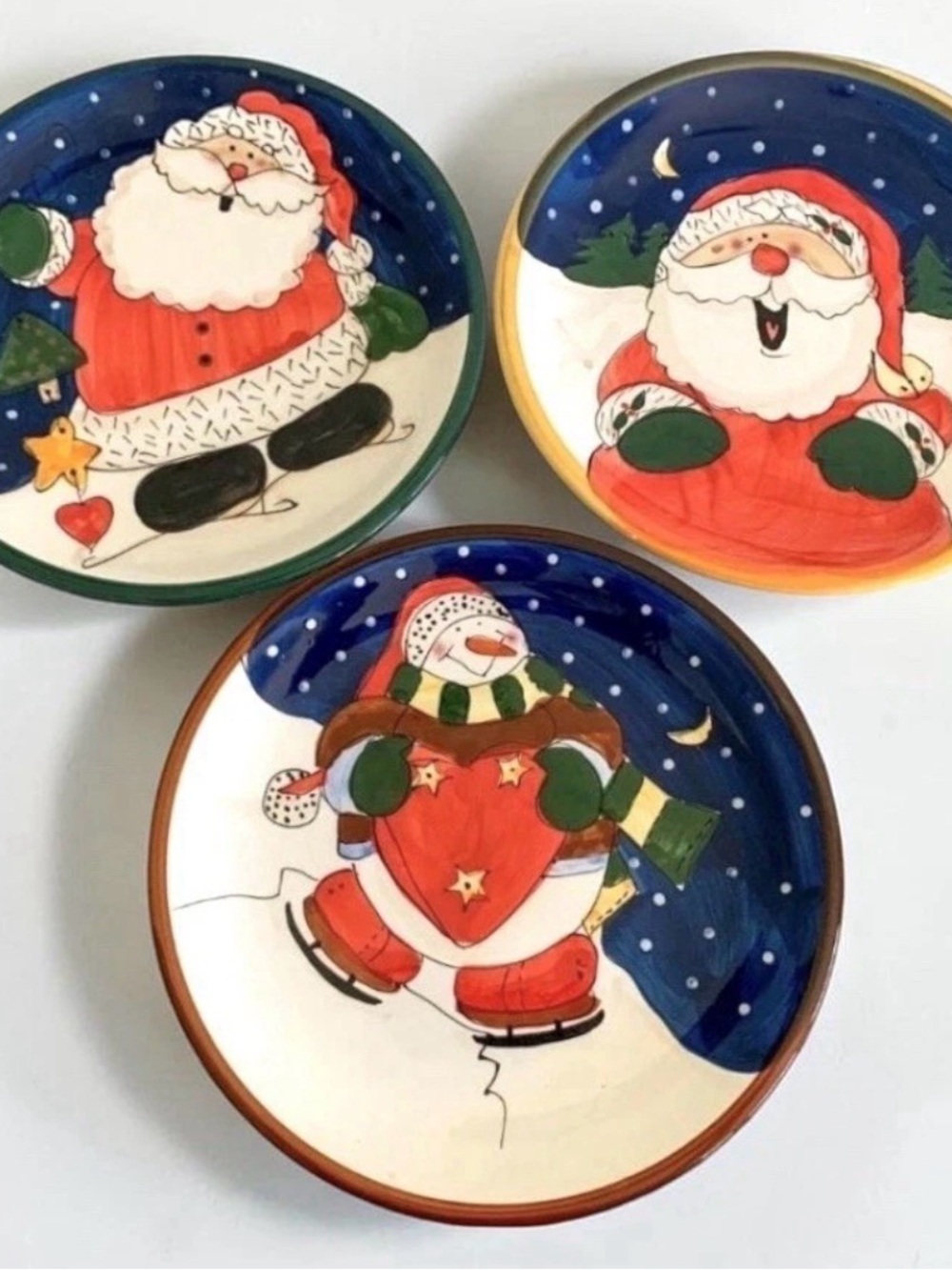 Vintage Royal Norfolk Santa & Snowman Holiday Ceramic Dessert Plates Set of 3